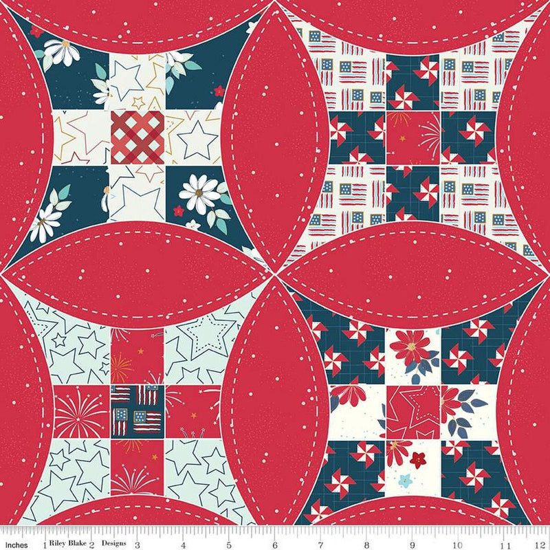 Orange Peel Cheater Red 108” Quilt Backing Fabric - Priced by the Half Yard/Cut Continuous - Sweet Freedom Beverly McCullough - WB14418-RED