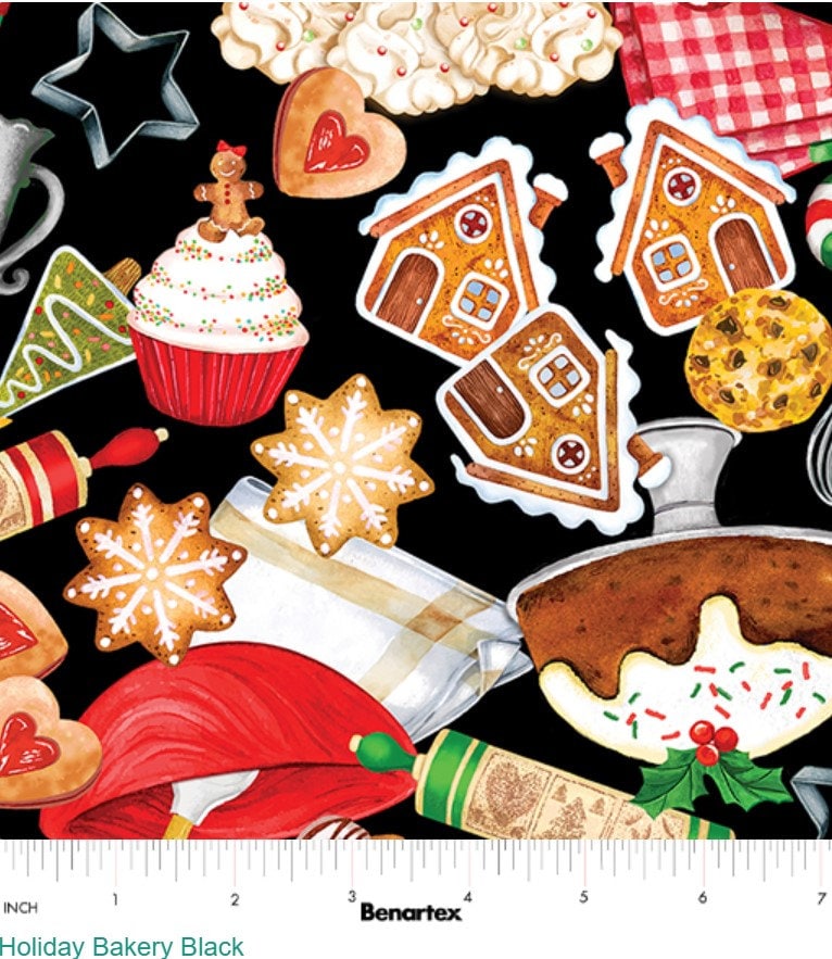 Holiday Bakery Quilt Fabric - Priced by the Half Yard/Cut Continuous - Sugar and Spice by Nicole Decamp for Benartex - 17016 50