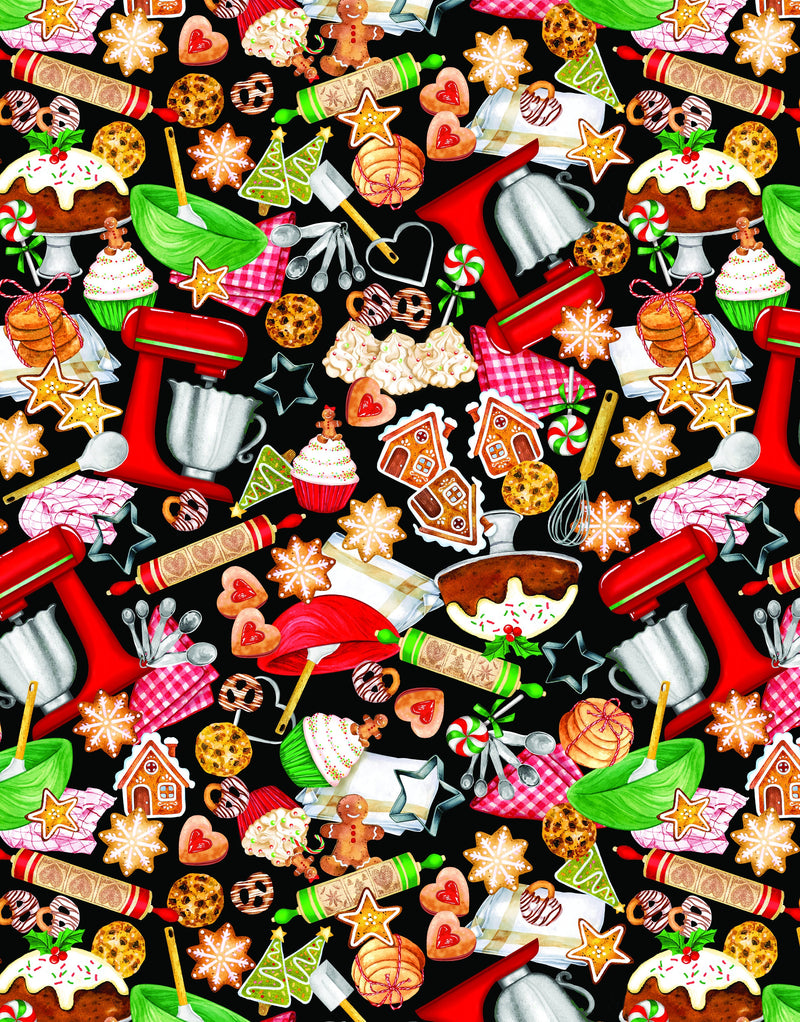 Holiday Bakery Quilt Fabric - Priced by the Half Yard/Cut Continuous - Sugar and Spice by Nicole Decamp for Benartex - 17016 50