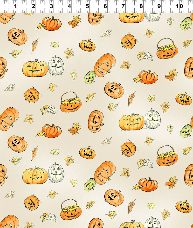 Halloween Parade Pumpkins Cream - Priced by the 1/2 Yard/Cut Continuous - Clothworks - Y4111-57