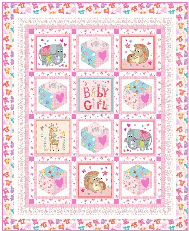 Gender Reveal Baby Girl Quilt KIT - 49.5” x 60.75” - Baby Love Fabric by Michael Miller Fabrics