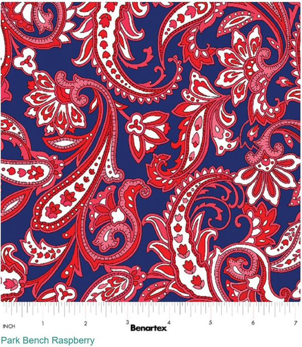 Raspberry Park Bench Paisley - Priced by the Half Yard/Cut Continuous - Paradise Park by Pat Sloan - 17016-26