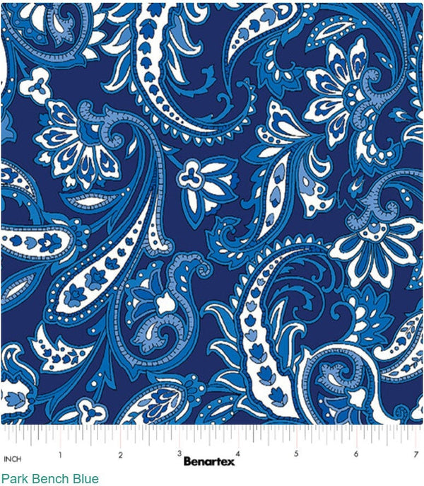 Blue Park Bench Paisley - Priced by the Half Yard/Cut Continuous - Paradise Park by Pat Sloan - 17016-50