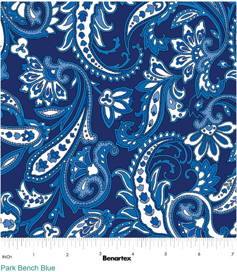 Blue Park Bench Paisley - Priced by the Half Yard/Cut Continuous - Paradise Park by Pat Sloan - 17016-50