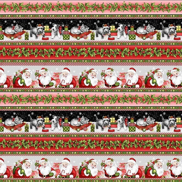 Santa Border Stripe - Priced by the Half Yard/Cut Continuous - Candy Cane Lane by StudioE - 7814-89