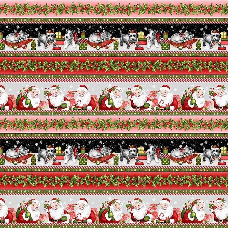 Santa Border Stripe - Priced by the Half Yard/Cut Continuous - Candy Cane Lane by StudioE - 7814-89