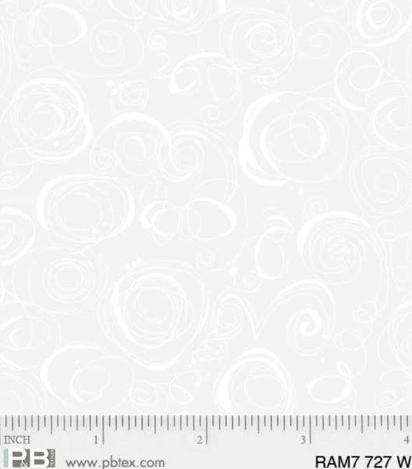 Ramblings Doodle White on White - Priced by the Half Yard/Cut Continuous - P&B Textiles - RAM7 727