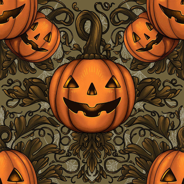 Pumpkin Damask Olive - Priced by the Half Yard/Cut Continuous - Mystic Moonlight by Rachel Hauer - PWRH088.OLIVE