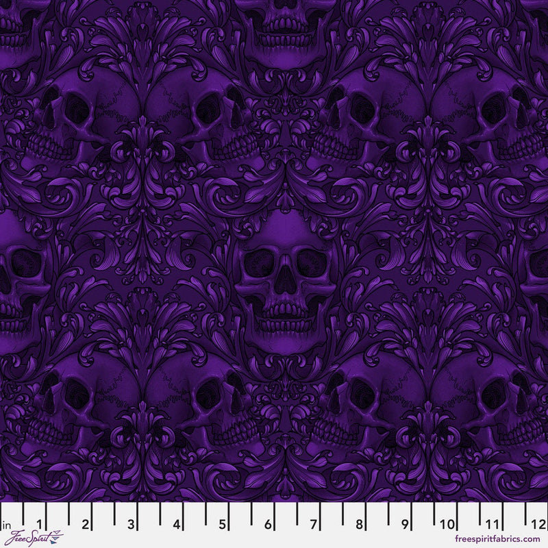 Skull Damask Purple - Priced by the Half Yard/Cut Continuous - Mystic Moonlight by Rachel Hauer - PWRH089.PURPLE