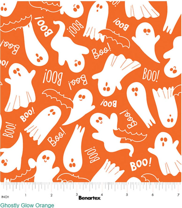 Ghostly Glow Orange Glow in the Dark - Priced by the Half Yard/Cut Continuous - Chills & Thrills - Benartex Fabrics - 14609G-38