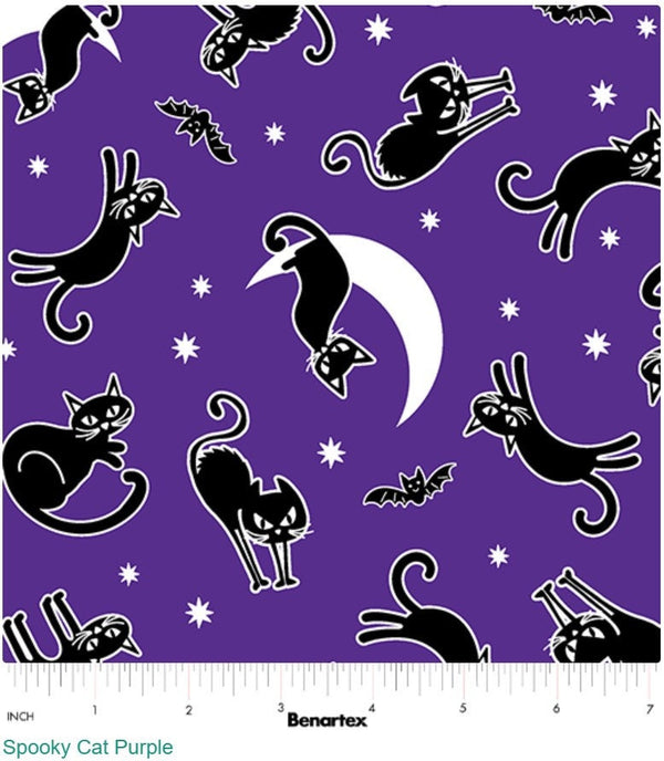 Spooky Cat Purple Glow in the Dark - Priced by the Half Yard/Cut Continuous - Chills & Thrills - Benartex Fabrics - 14612G-66
