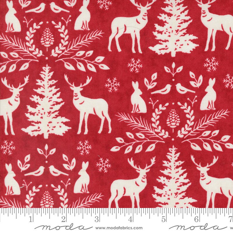 Woodland Winter Animal Damask Red - Priced by the 1/2 Yard/Cut Continuous - Deb Strain for Moda Fabrics - 56092 13