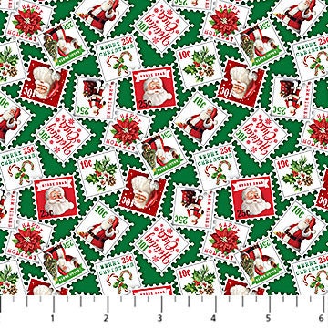 Postage Stamp Santa Quilt 64" x 70 " - Letters To Santa