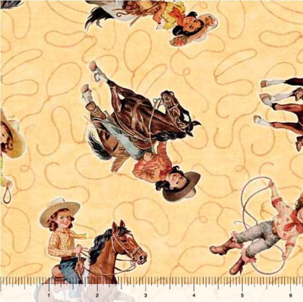 Cowgirl and Horse Toss Chamois - Priced by the 1/2 Yard/Cut Continuous - Hey Cowgirl by Morris Creative Group for QT Fabrics - 30369 S