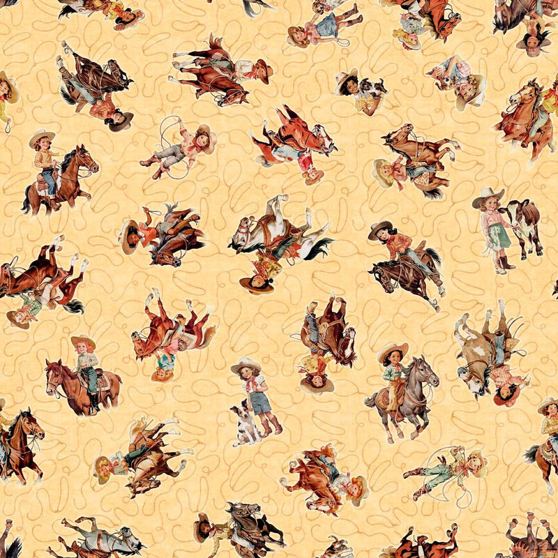 Cowgirl and Horse Toss Chamois - Priced by the 1/2 Yard/Cut Continuous - Hey Cowgirl by Morris Creative Group for QT Fabrics - 30369 S