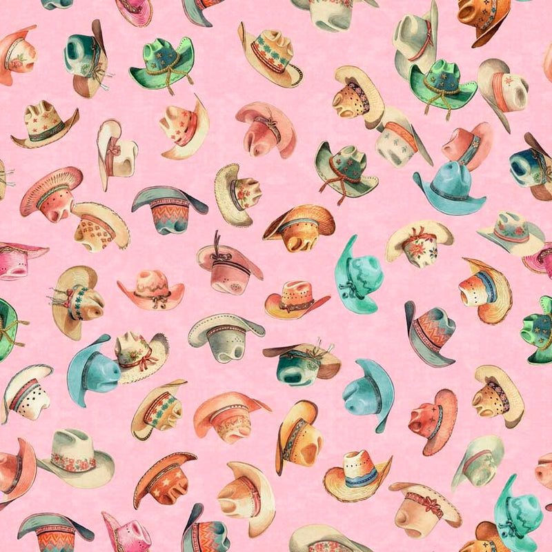 Hat Toss Pink - Priced by the 1/2 Yard/Cut Continuous - Hey Cowgirl by Morris Creative Group for QT Fabrics - 30370 P