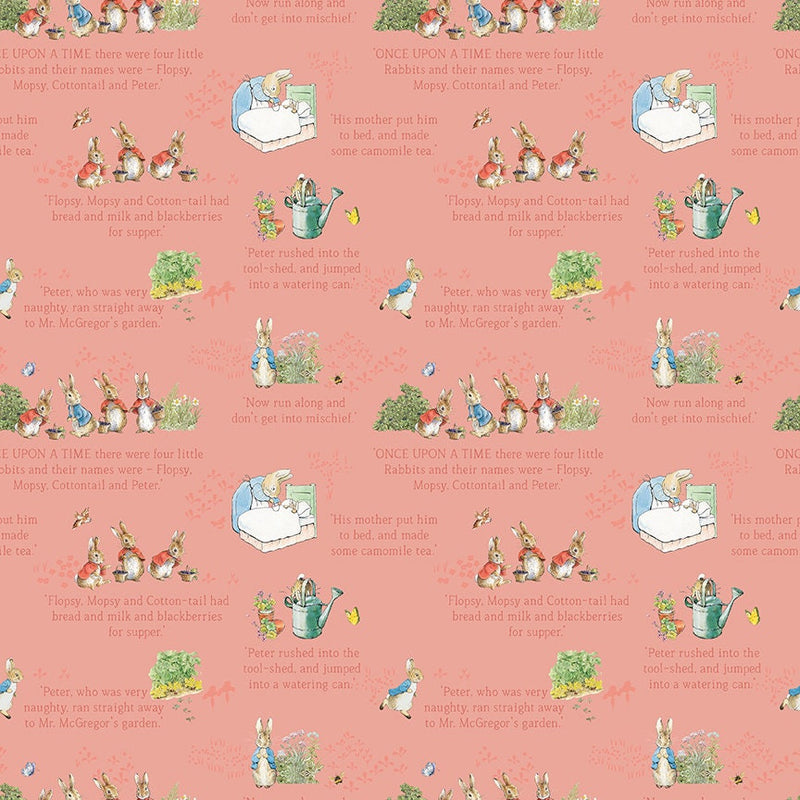 The Tale of Peter Rabbit Text Coral - Priced by the 1/2 Yard/Cut Continuous - Licensed to Riley Blake Designs - C14701-Coral