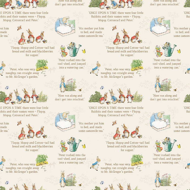 The Tale of Peter Rabbit Text Cream - Priced by the 1/2 Yard/Cut Continuous - Licensed to Riley Blake Designs - C14701-Cream