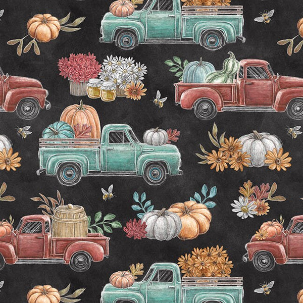 Trucks with Pumpkins - Priced by the 1/2 Yard/Cut Continuous - Late Summer Harvest by Lily Ford for Blank Quilting - 3313-99