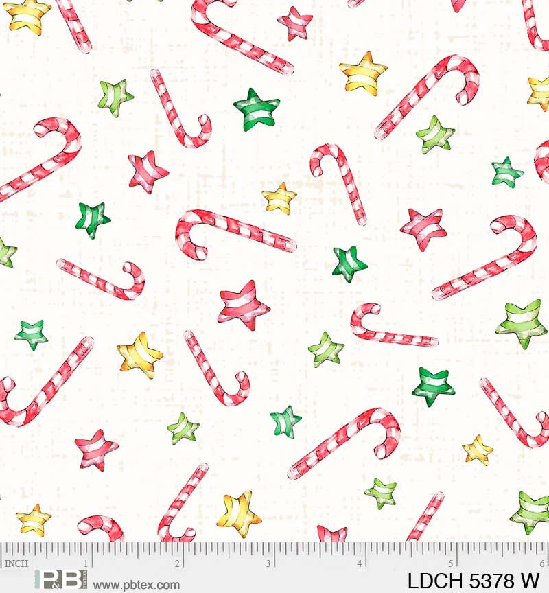 Christmas Darlings Candy Canes White - Priced per 1/2 Yard/Cut Continuous - Sillier Than Sally - 05378 W