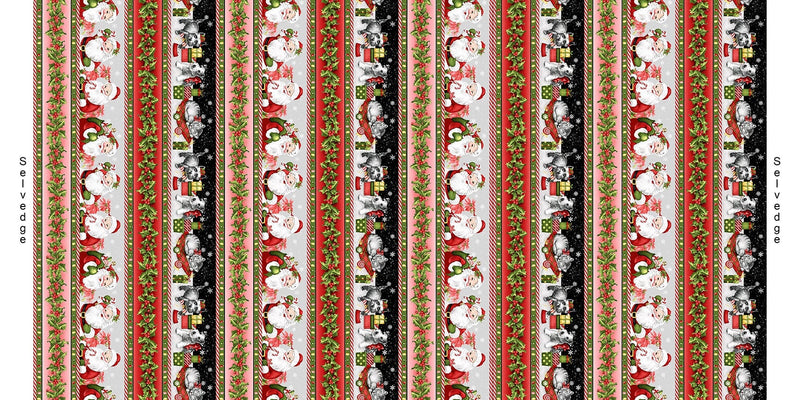 Santa Border Stripe - Priced by the Half Yard/Cut Continuous - Candy Cane Lane by StudioE - 7814-89