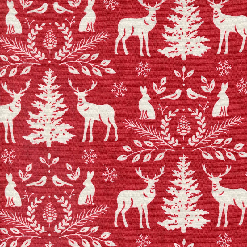 Woodland Winter Animal Damask Red - Priced by the 1/2 Yard/Cut Continuous - Deb Strain for Moda Fabrics - 56092 13