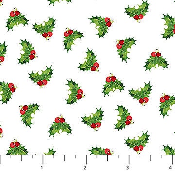 Holly Leaves and Berries - Priced by the 1/2 Yard/Cut Continuous - Letters to Santa by Simon Treadell for Northcott Fabrics - 27132-10