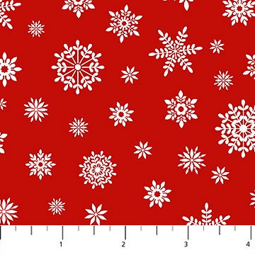 Snowflakes on Red - Priced by the 1/2 Yard/Cut Continuous - Letters to Santa by Simon Treadwell for Northcott Fabrics - 27135-24