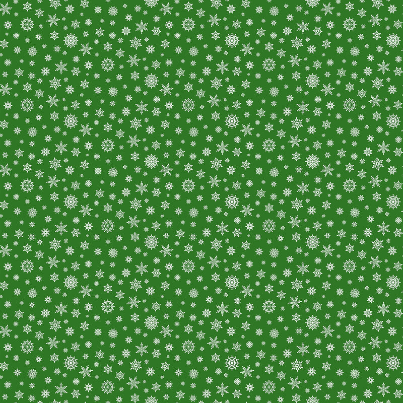 Snowflakes on Green - Priced by the 1/2 Yard/Cut Continuous - Letters to Santa by Simon Treadwell for Northcott Fabrics - 27135-74