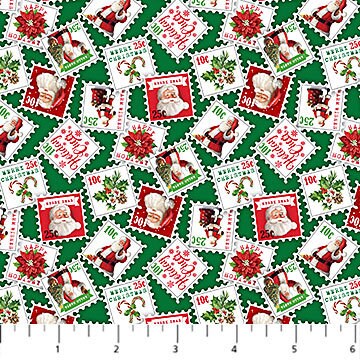 Santa Stamps - Priced by the 1/2 Yard/Cut Continuous - Letters to Santa by Simon Treadwell for Northcott Fabrics - 27130-74