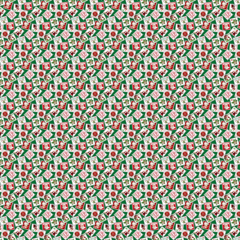 Santa Stamps - Priced by the 1/2 Yard/Cut Continuous - Letters to Santa by Simon Treadwell for Northcott Fabrics - 27130-74