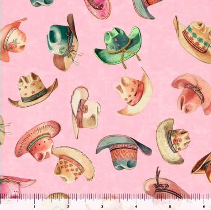 Hat Toss Pink - Priced by the 1/2 Yard/Cut Continuous - Hey Cowgirl by Morris Creative Group for QT Fabrics - 30370 P