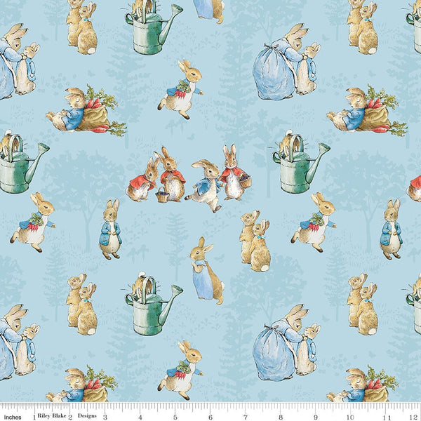 The Tale of Peter Rabbit Main Print Blue - Priced by the 1/2 Yard/Cut Continuous - Licensed to Riley Blake Designs - C14700-Blue