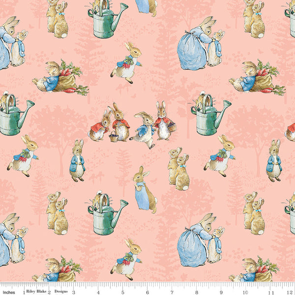 The Tale of Peter Rabbit Main Print Coral - Priced by the 1/2 Yard/Cut Continuous - Licensed to Riley Blake Designs - C14700-Coral