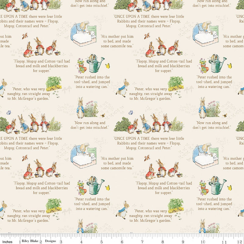 The Tale of Peter Rabbit Text Cream - Priced by the 1/2 Yard/Cut Continuous - Licensed to Riley Blake Designs - C14701-Cream