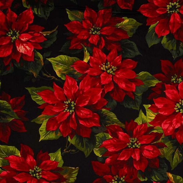 108" Scarlet Poinsettia Black Quilt Backing Fabric - Priced By The Half Yard/Cut Continuous - WBX3059-BLAC