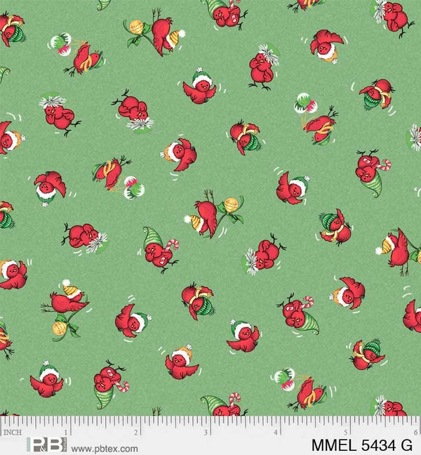 Singing Birds Green - Priced by the 1/2 Yard/Cut Continuous - Merry Melody by Lesa Marino for P&B Textiles - 5434 G