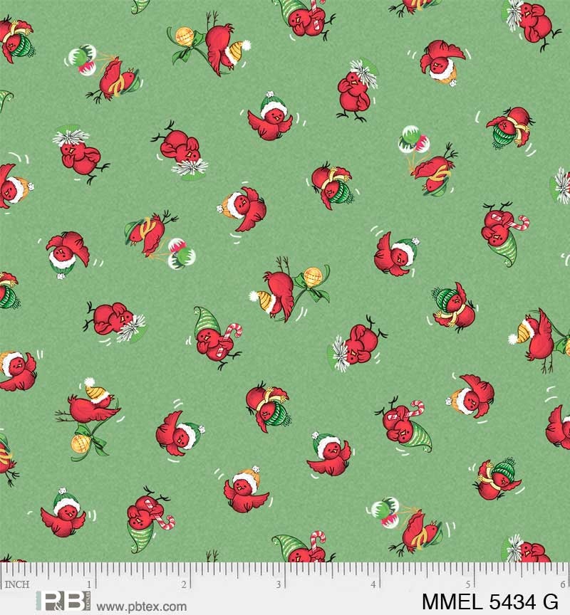 Singing Birds Green - Priced by the 1/2 Yard/Cut Continuous - Merry Melody by Lesa Marino for P&B Textiles - 5434 G