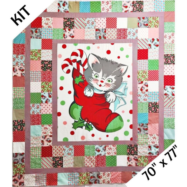 Kitty Christmas "Fluffy Biscuits" Quilt Kit - 70" x 77"