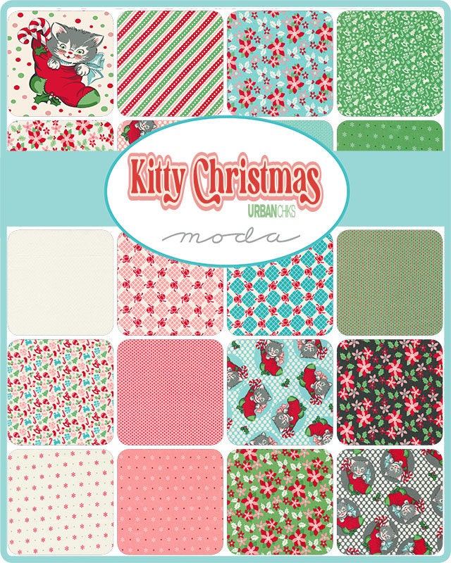 Here Comes Santa Claws Quilt Kit - 64" x 72" - Kitty Christmas by Urban Chiks for Moda Fabrics - KIT31200