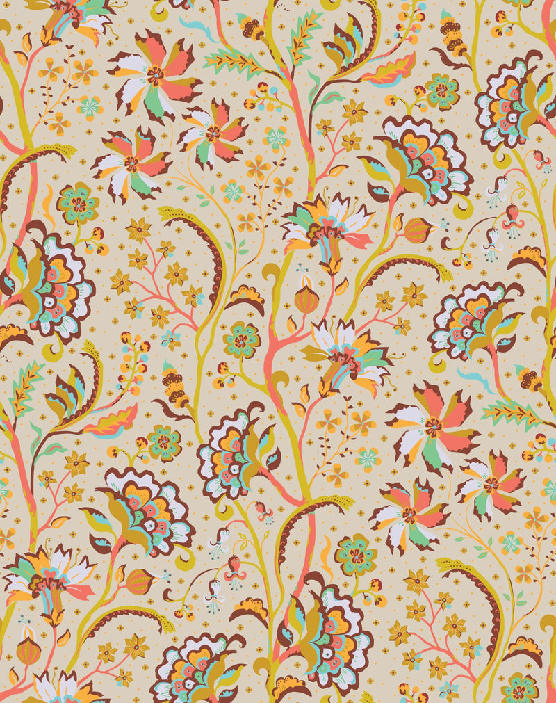 Chintz Ivory - Priced by the Half Yard/Cut Continuous - Trade Winds by Kathy Doughty for Figo Fabrics - 90860-12