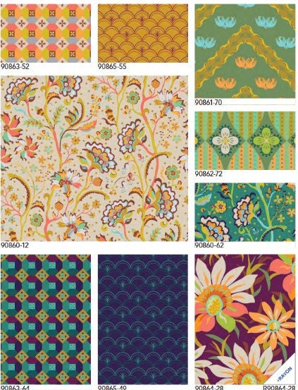 Treasure Flower Dusk - Priced by the Half Yard/Cut Continuous - Trade Winds by Kathy Doughty for Figo Fabrics - 90864-91