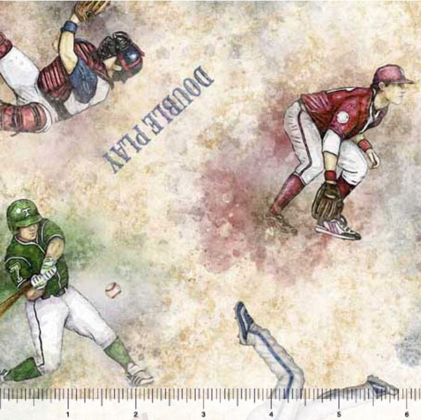 Tossed Baseball Players Sand - Priced by the 1/2 Yard/Cut Continuous - Bases Loaded by Dan Morris for QT Fabrics - 30344 E