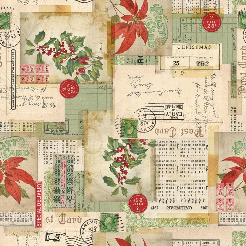 Postcard Collage - Priced by the 1/2 Yard/Cut Continuous - Holiday's Past by Tim Holtz for FreeSpirit Fabrics - PWTH199.MULTI