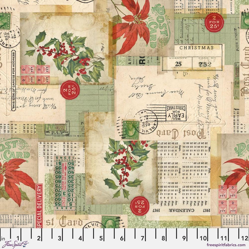 Postcard Collage Canvas - Priced by the 1/2 Yard/Cut Continuous - Holiday's Past by Tim Holtz for FreeSpirit Fabrics - CCTH016.MULTI