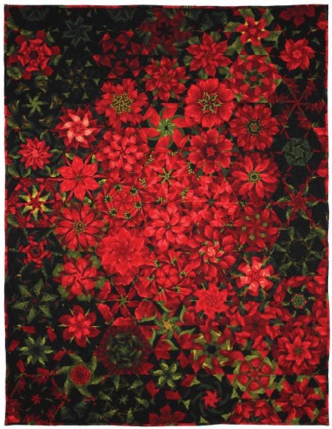 Poinsettia Millefiori Quilt Kit - One Block Wonder - 44" x 59"