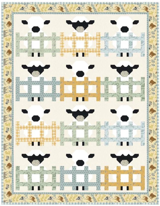 Sheep in the Pasture on Willow Green - Priced by the Half Yard/Cut Continuous - Deb Strain for Moda Fabrics - 56105 18