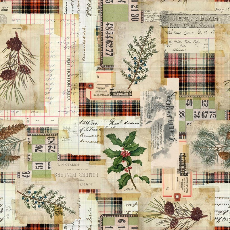 Woodland Collage - Priced by the 1/2 Yard/Cut Continuous - Holiday's Past by Tim Holtz for FreeSpirit Fabrics - PWTH197.MULTI