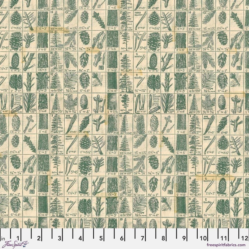 Pine Chart - Priced by the 1/2 Yard/Cut Continuous - Holiday's Past by Tim Holtz for FreeSpirit Fabrics - PWTH204.GREEN