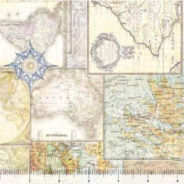 Travel Maps Quilt Backing - 108” wide - Priced by the Half Yard/Cut Continuous - Globetrotter - QT Fabrics - 30529 X